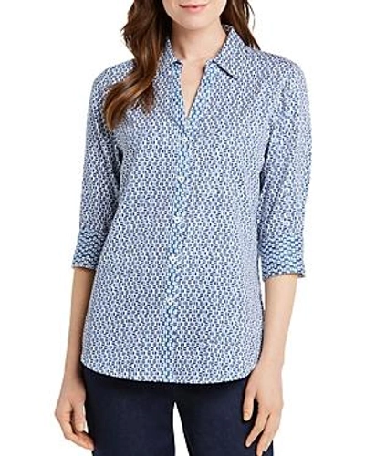 Foxcroft Mary Dotted Button-down Top In Vintage Blue