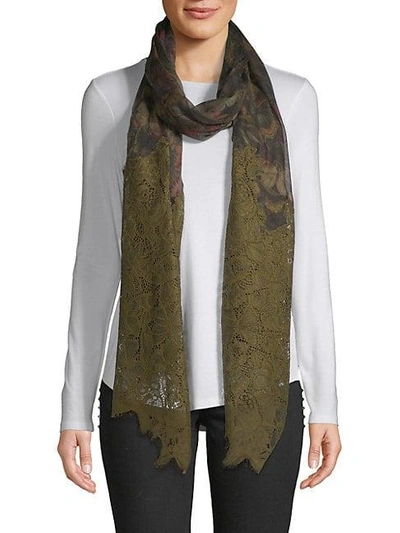 Valentino Floral Lace Scarf In Army Green