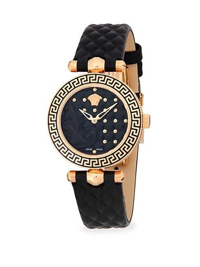 Versace Stainless Steel And Leather-strap Watch In Rose Gold