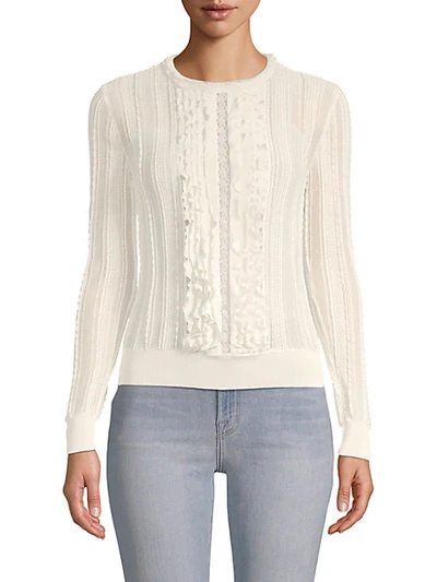 Valentino Ruffle Long-sleeve Top In Bianco