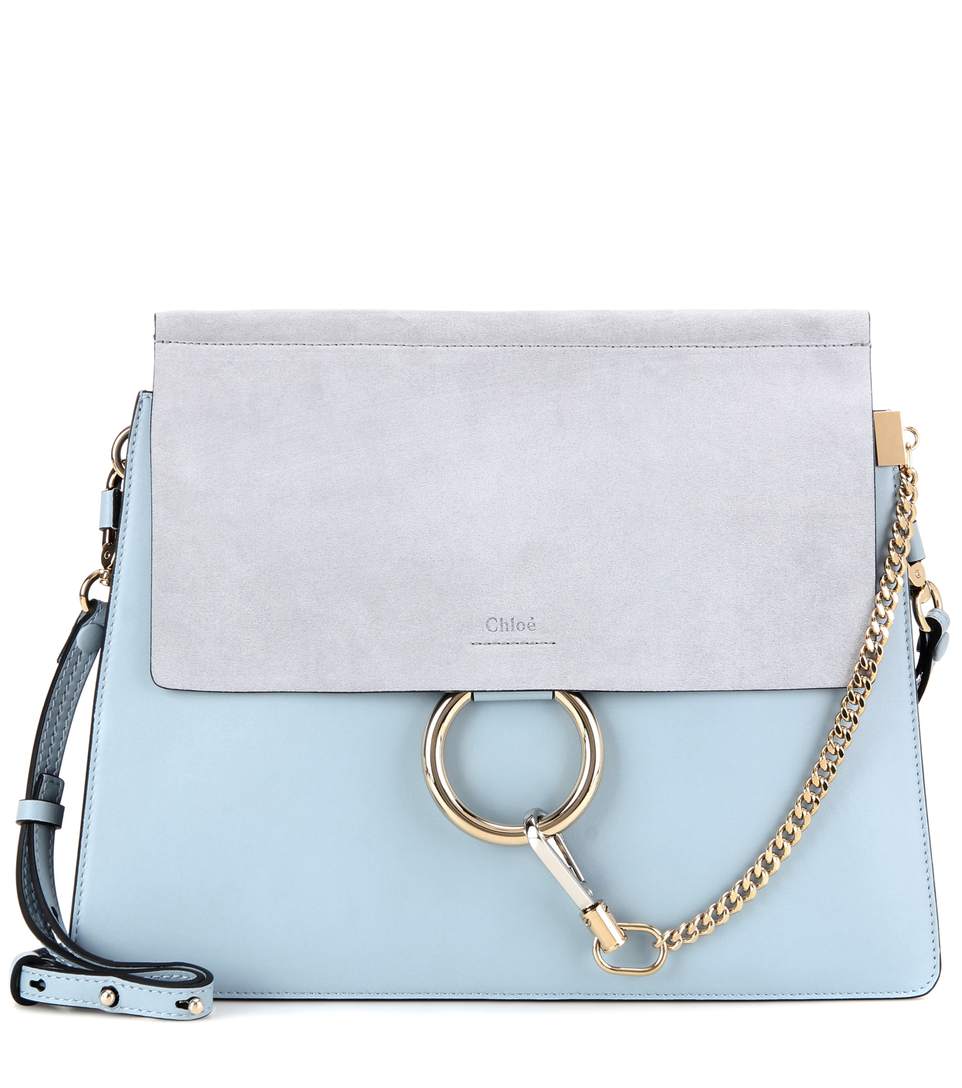 Chloé Faye Leather And Suede Shoulder Bag In Fresh Llue | ModeSens