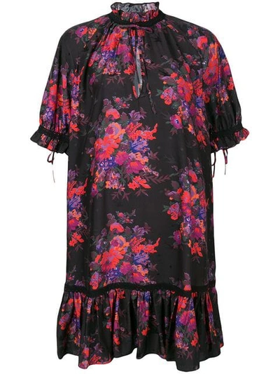 Mcq By Alexander Mcqueen Lace-trimmed Floral-print Silk Maxi Dress In Black