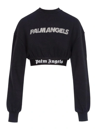 Palm Angels Precious Logo Cropped Crew Black Crystal