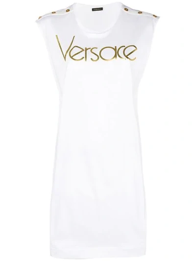 Versace Printed Logo Tank Top In White