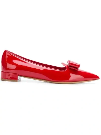 Ferragamo Salvatore  Vara Pointed Toe Flats - Red