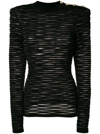 Balmain Ribbed Velour Jumper - Black