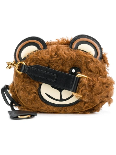 Moschino Teddy Bear Smooth-leather And Mohair Cross-body Bag In Marrone
