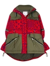 Sacai Patchwork Military Jacket In Red