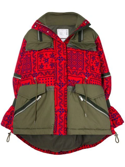 Sacai Patchwork Military Jacket In Red