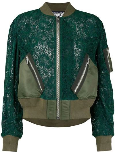 Sacai Lace Bomber Jacket In Green