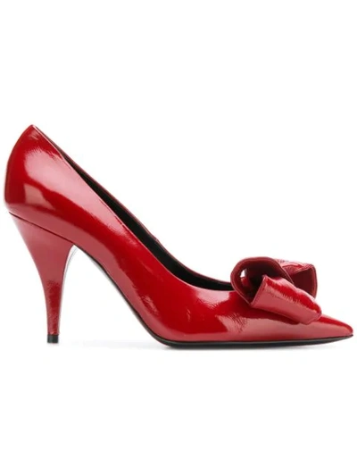 Casadei Women's Patent Leather Bow Pointed Toe Pumps In Chili Pepper