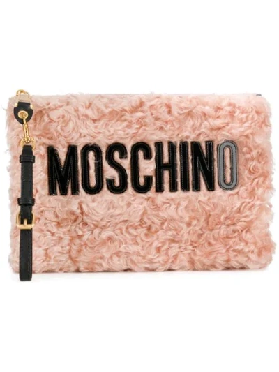 Moschino Medium Logo Textured Pouch - Pink