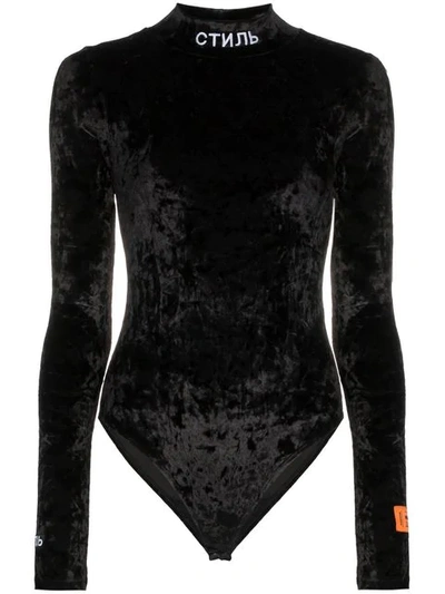 Heron Preston Logo Embroidered Velvet Bodysuit In Black