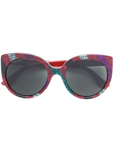 Gucci Eyewear Glitter Striped Sunglasses - Red