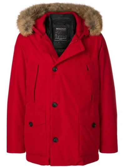 Woolrich Padded Parka Coat In Red