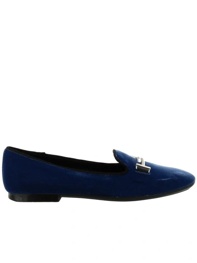 Tod's Double T Suede Slippers In Blue