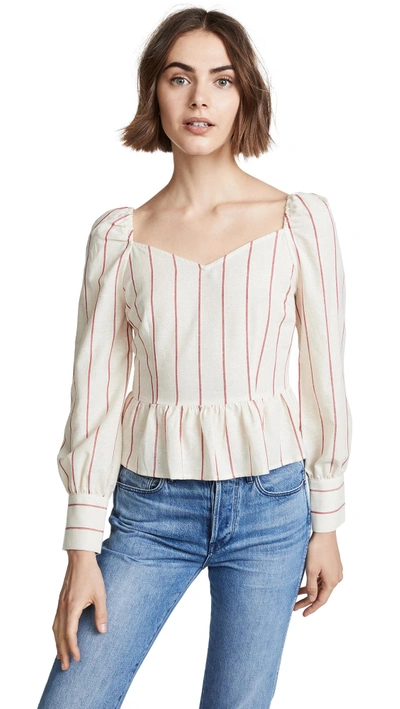 Moon River Striped Peplum Top In Natural/red