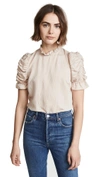 Moon River Ruched Sleeve Top In Peach