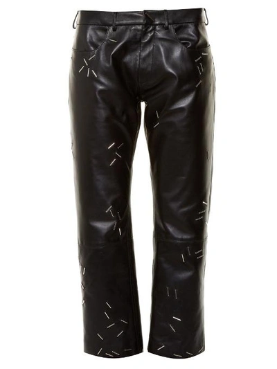 Christopher Kane Staple-embellished Straight-leg Leather Trousers In Black