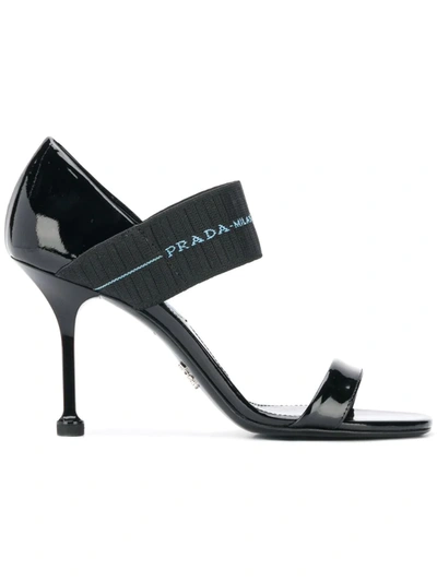 Prada Elasticated Logo Strap Sandals In Black