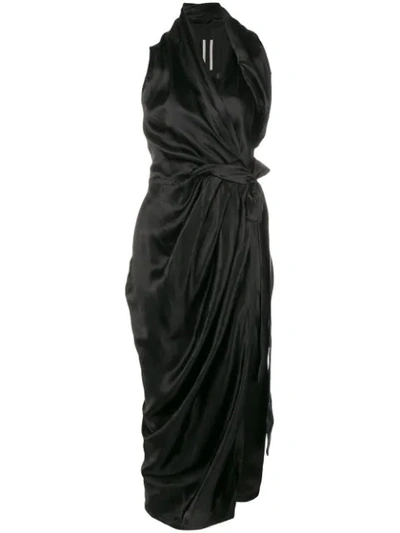 Rick Owens Wrap Style Midi Dress In Black