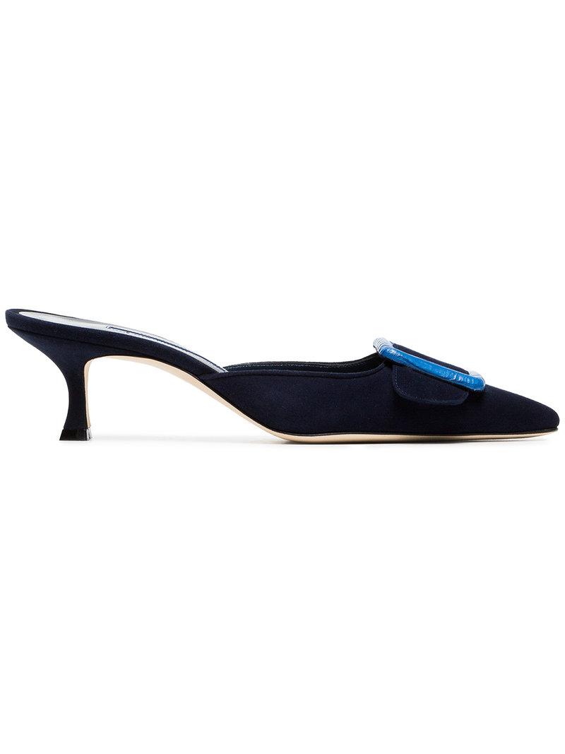 Manolo Blahnik Navy Maysale 50 Suede Mules In Blue | ModeSens