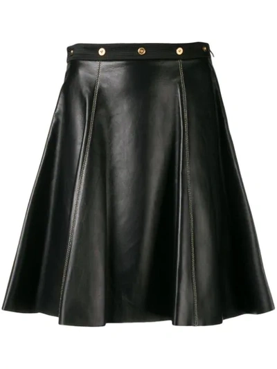 Versace Leather Flared Skirt In Black