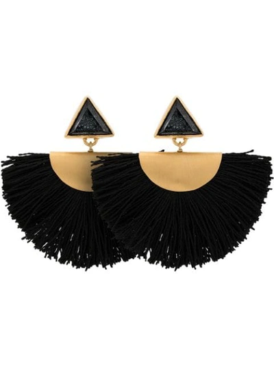 Katerina Makriyianni Fringed Gold-tone Beaded Earrings In Black