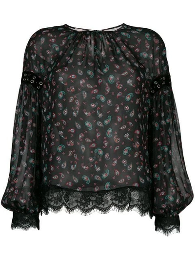 Pinko Paisley Riveted Lace Trim Blouse In Black