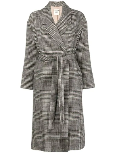 Semicouture Belted Plaid Coat - Black
