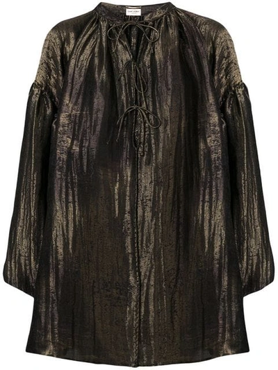 Saint Laurent Neck-tied Flared Blouse In Metallic