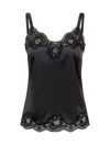 Dolce & Gabbana Floral Lace-trimmed Silk-blend Satin Camisole In Black