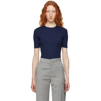 Victoria Beckham Cashmere Ribbed T-shirt In Blue