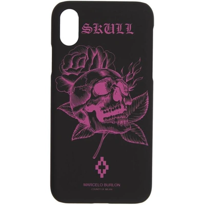 Marcelo Burlon County Of Milan Black And Pink Skull Iphone X Case In 1028 Blkfux