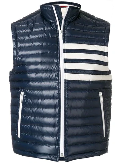 Thom Browne 4-bar Stripe Quilted Down Fill Satin-finished Tech Vest In Blue