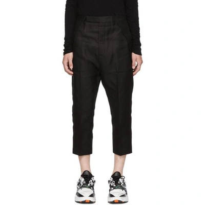 Rick Owens Black Cropped Cargo Trousers In 09 Black