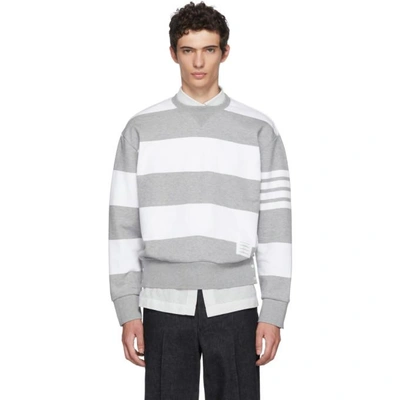 Thom Browne Grey Striped Cotton Sweatshirt In 055 Lt Grey