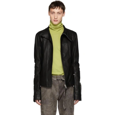 Rick Owens Black Leather Mollino Biker Jacket In 09 Black