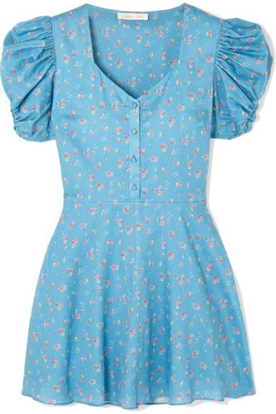 Loveshackfancy Cora Floral-print Cotton Mini Dress In Blue