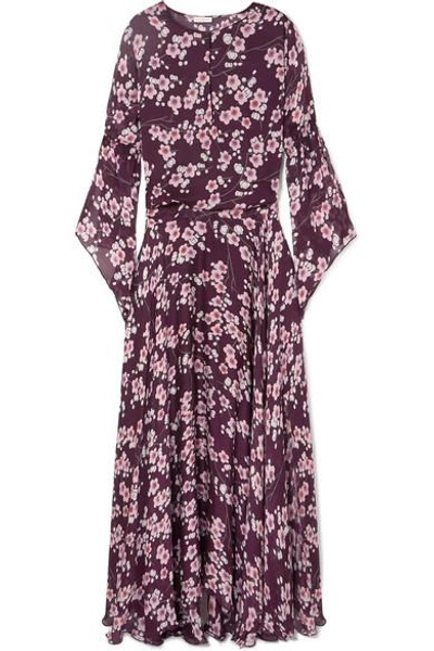 Eywasouls Malibu Claire Floral-print Silk-chiffon Maxi Dress In Plum