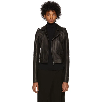 Rick Owens Black Leather Stooges Jacket In 09 Black