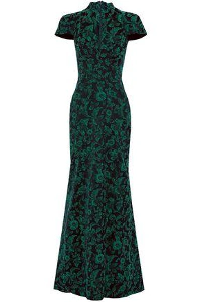 Zac Posen Floral-jacquard Gown In Teal