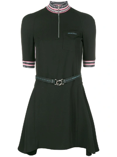 Prada Zipped Short Sleeve Sport Dress In Black