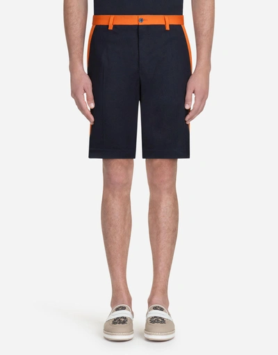 Dolce & Gabbana Stretch Cotton Bermuda Shorts With Side Bands In Blue