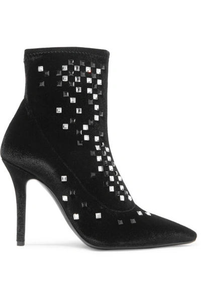 Giuseppe Zanotti Women's Crystal Studded Velvet Pointed Toe Booties In Nero