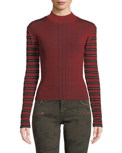 Mcq By Alexander Mcqueen Striped Ribbed Long-sleeve Pullover Sweater In Red Pattern