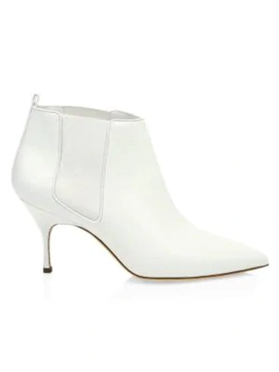 Manolo Blahnik Dildi 70mm Leather Booties In White