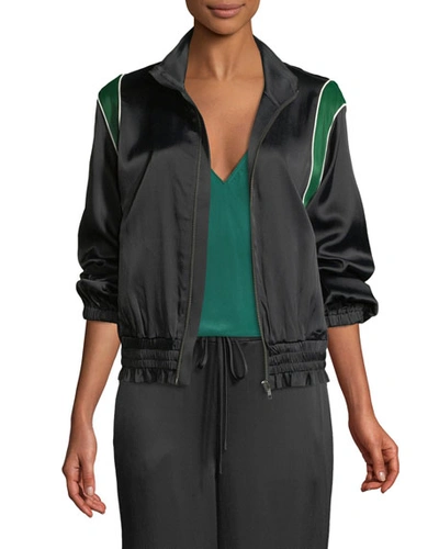 Frame Zip-front Piped Satin Bomber Jacket