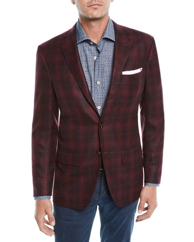 Kiton Men's Plaid Cashmere 3-button Sport Coat Jacket In Red
