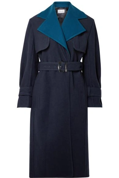 Mugler Two-tone Wool Trench Coat In Navy